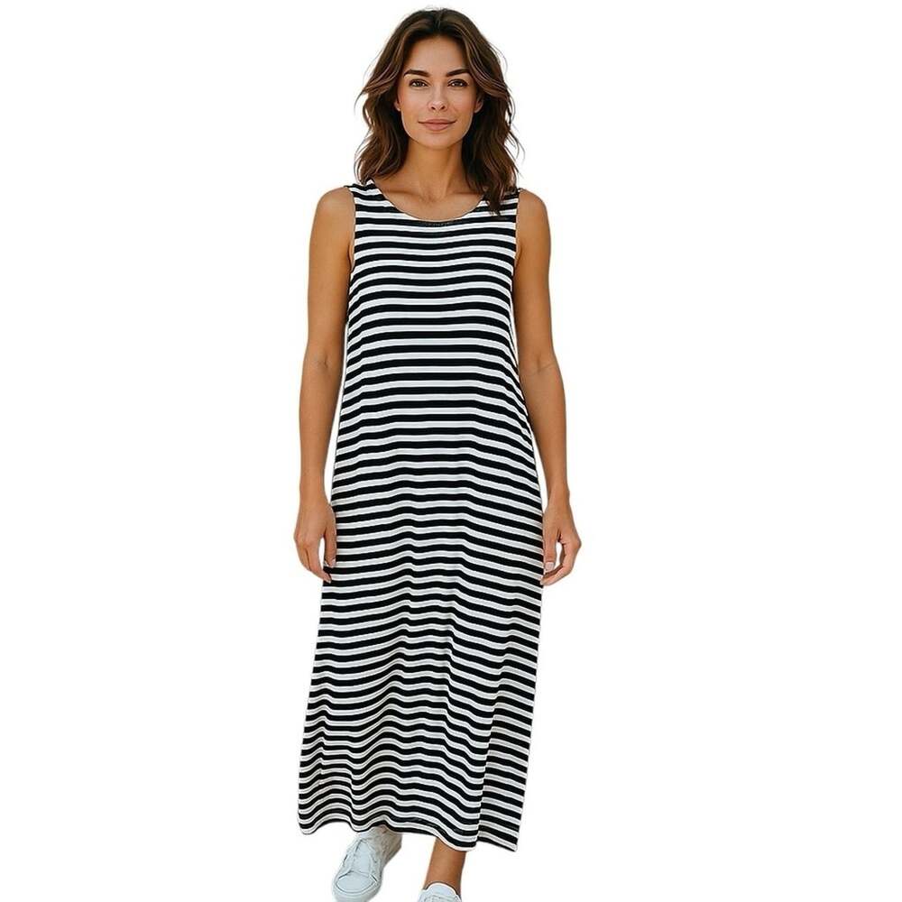 PREMISE DRESSES Black White Stripe Sleeveless Maxi Dress Women's Size XS